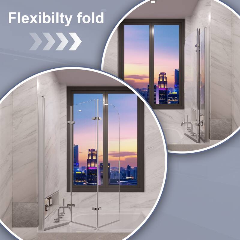 QuivaraView Tri-Foldable Tub Door Bathtub Screen with Tempered Glass in size 51" W x 59"H - 51*59