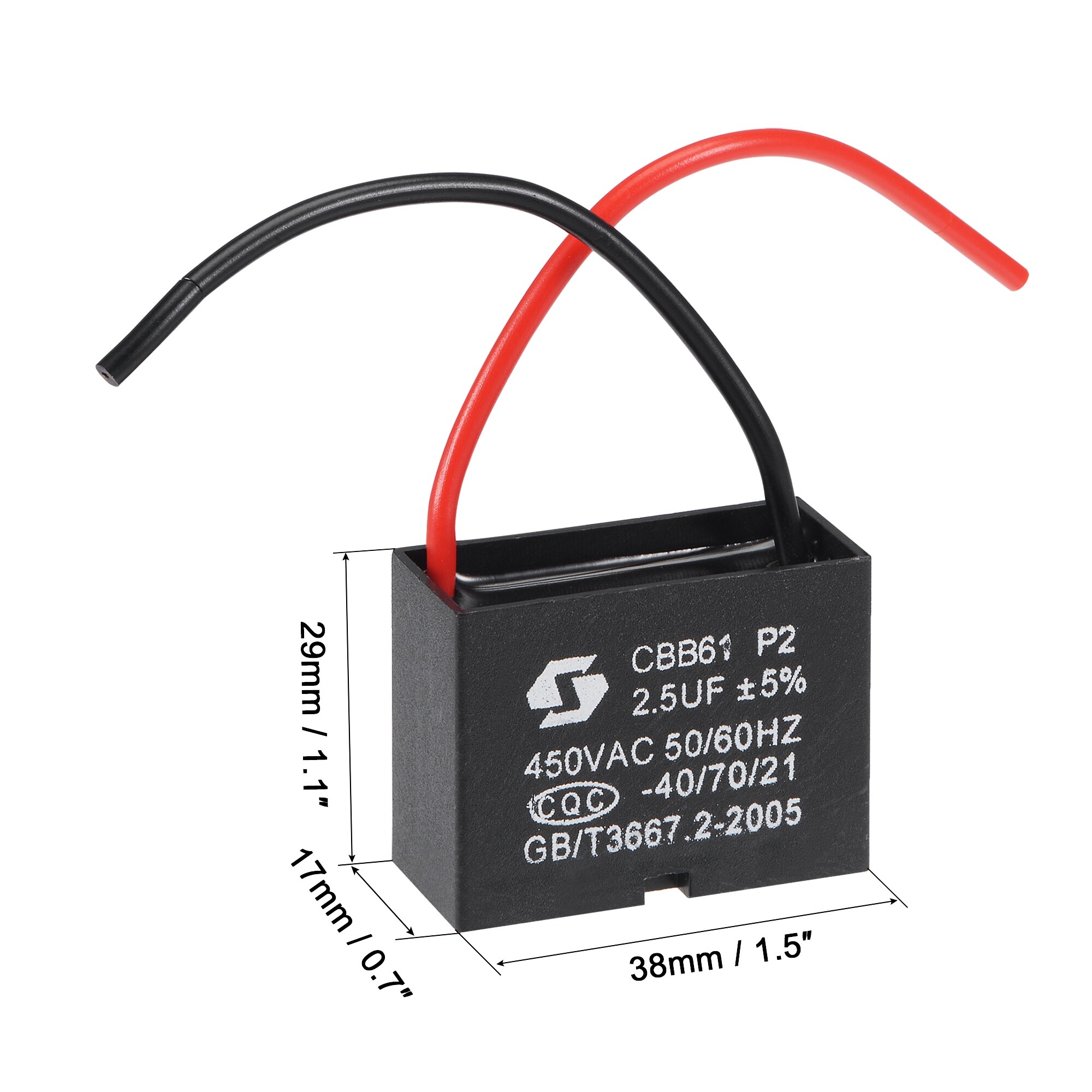 uxcell Ceiling Fan Capacitor CBB61 10uF 450V AC 2 Wires Metallized Polypropylene Film Capacitor 51x35x25mm for Electric Fan Pump Motor Generator 2Pcs uxcell Ceiling Fan Capacitor CBB61 10uF 450V AC 2 Wires Metallized Polypropylene Film Capacitor 51x35x25mm for Electric Fan Pump Motor Generator 2Pcs