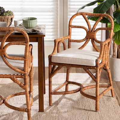 Alondra Natural Rattan Dining Chair - Handwoven Wicker Accent Chair with Removable Cushion, Coastal Boho Dining Room Seating