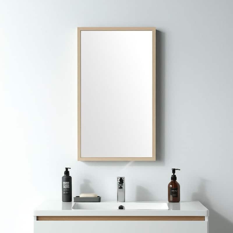 HomeRoots 42" Tan Framed Bathroom Vanity Mirror - 21.50 in. x 41.50 in. x 1.75 in. - 21.50 in. x 41.50 in.  x 1.75 in.