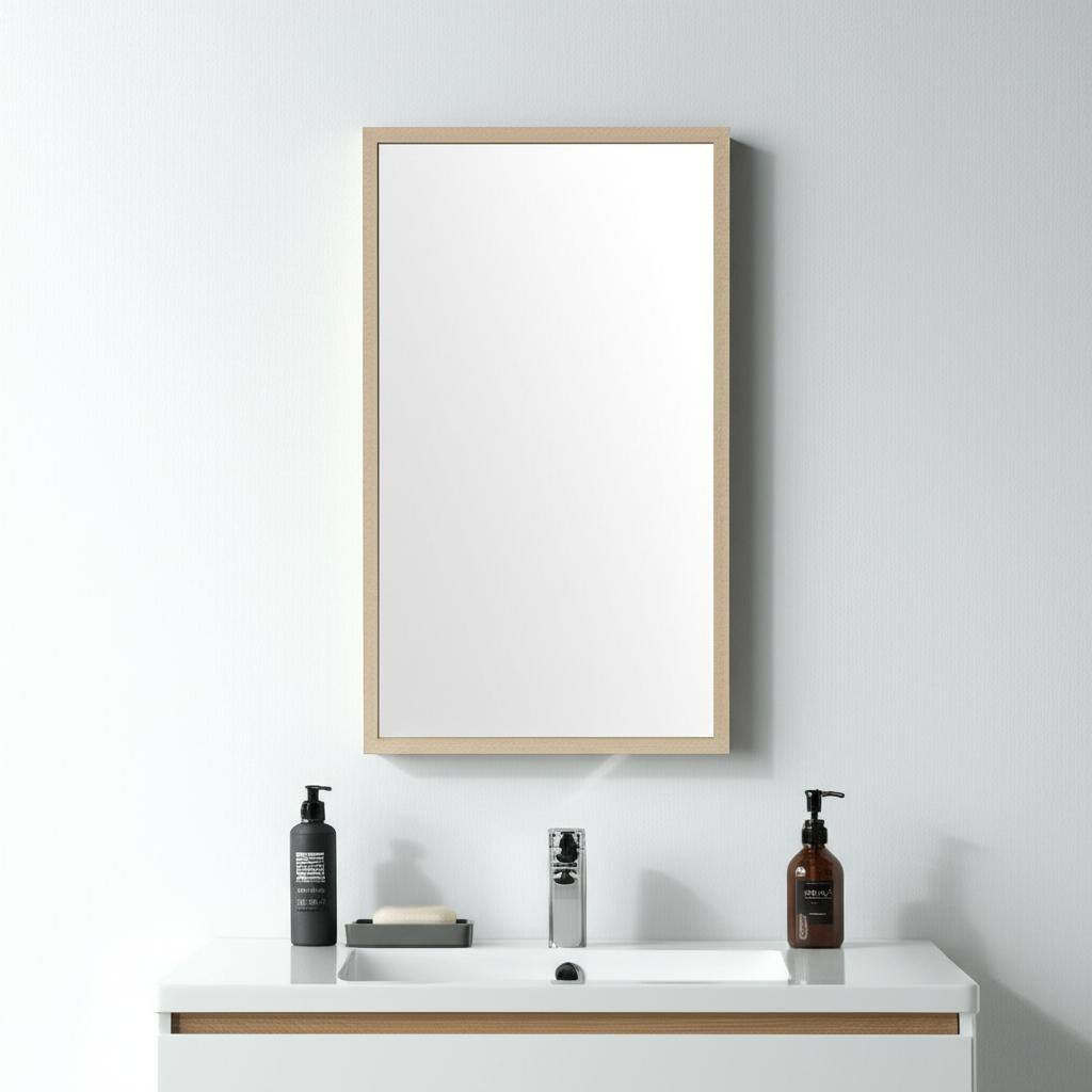 HomeRoots 42" Tan Framed Bathroom Vanity Mirror - 21.50 in. x 41.50 in. x 1.75 in.