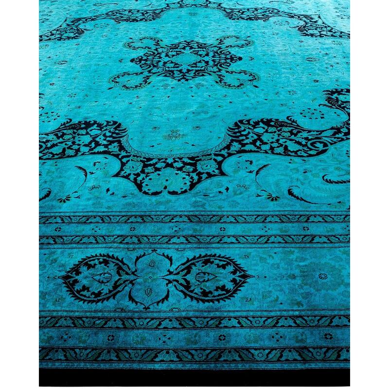Overdyed, One-of-a-Kind Hand-Knotted Area Rug - Blue - 12' 1" x 17' 1"