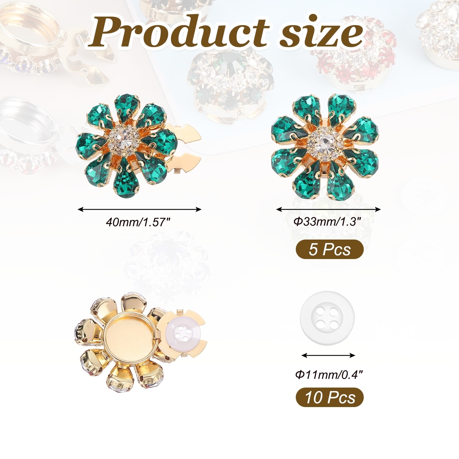 Rhinestone Button Covers Decorative Clips with Sewing Buttons Detachable Sewing Replacement for Women Men DIY Craft Accessories