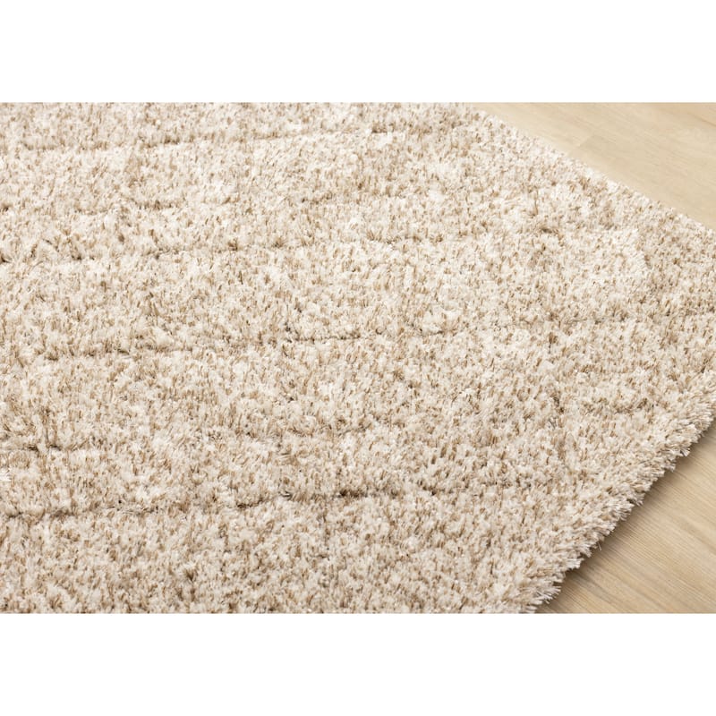 Richmond Collection - Beige Carved Rhombus Super Plush Wool Area Rug