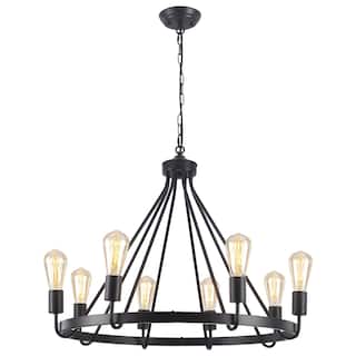29.13-inch Wide 8-Light Industrial Farmhouse Wagon Wheel Chandelier, Rustic Candle Chandelier for Living Room, Dining Room