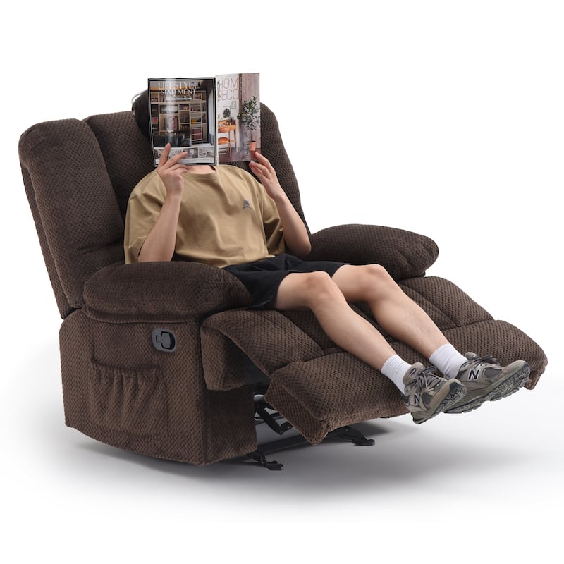 Oversized Recliner Chair, Rocker Chair with Adjustable 3 Relaxation Modes, Lounge Chaise Chair with Storage Bag