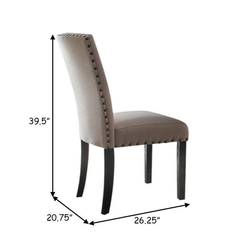 Nailhead Trim Fabric Upholstered Wooden Side Chair, Set of 2, Beige and Brown - 39.5 H x 20.75 W x 26.25 L Inches