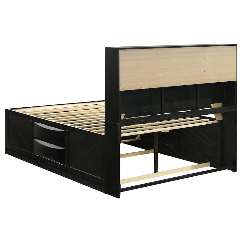 Ica 4pc Queen Bedroom Set with Storage Headboard and Footboard, Black