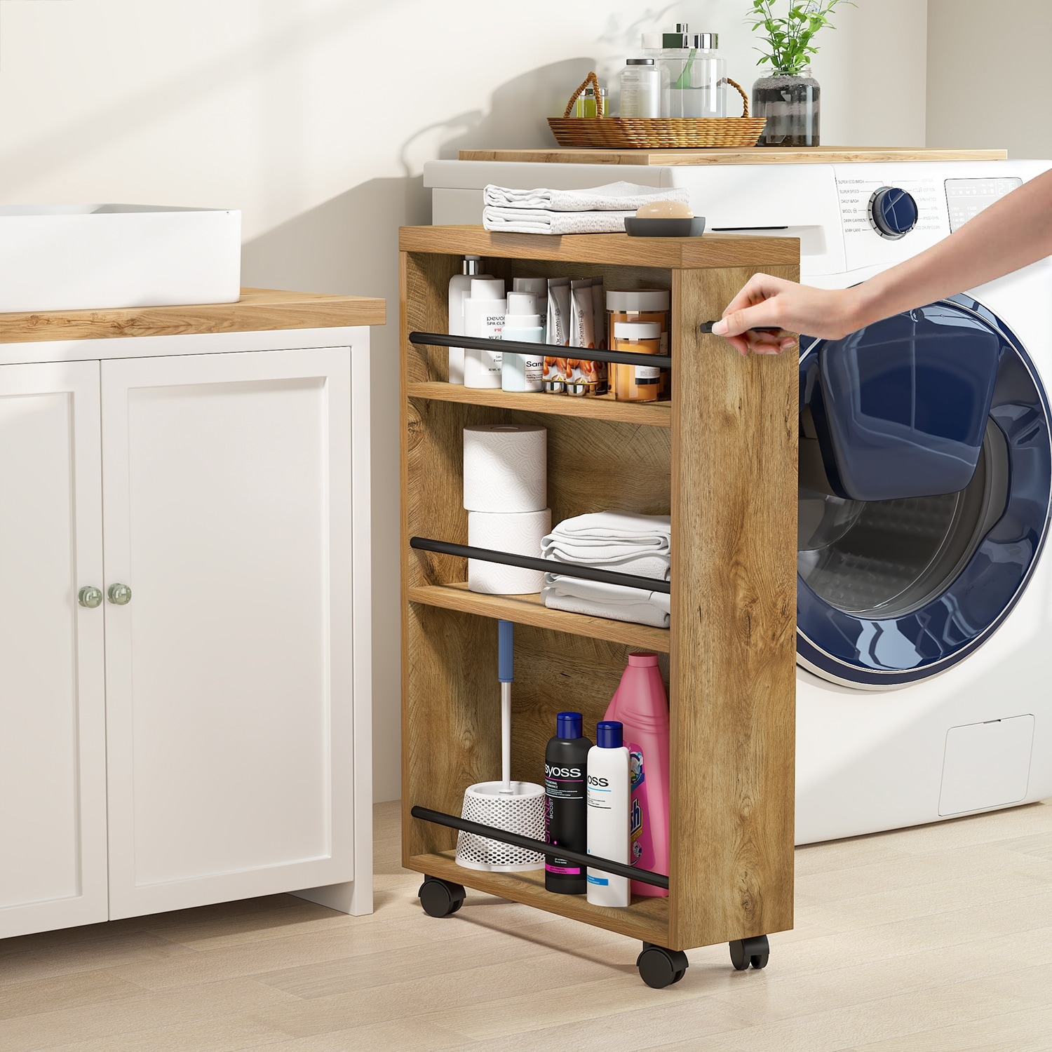 Slim Storage Cart, Rolling Narrow Kitchen Cart on Wheels - N/A