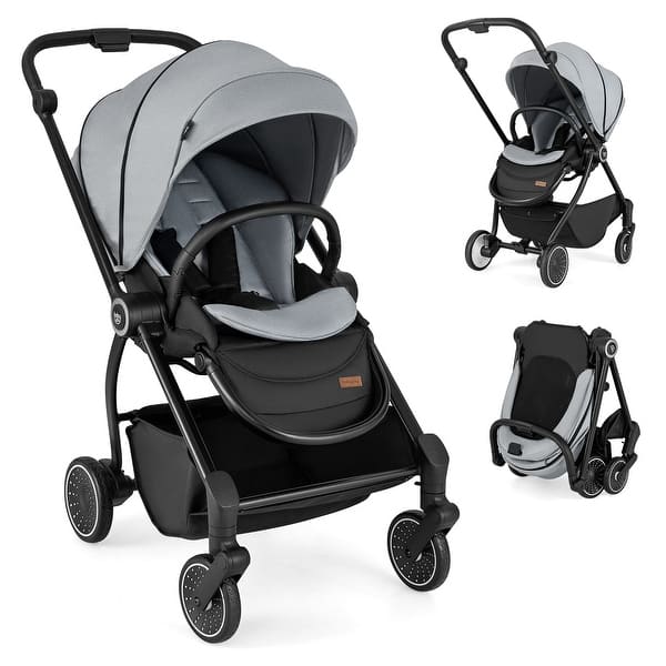 slide 2 of 2, Foldable Infant Pram Stroller with Reversible Seat Reclining Backrest and Soft Padded Cushion - 37" x 20" x 40"