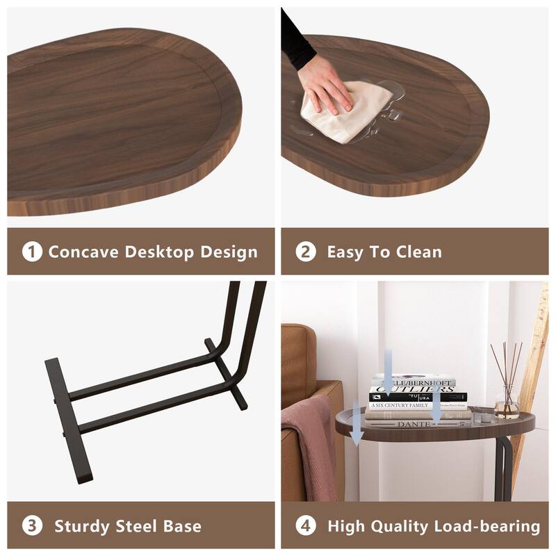 Sofa and Bedside C-Shaped Side Table, Wood C-Shaped End Table with Metal Frame Slide for Bedroom Living Room
