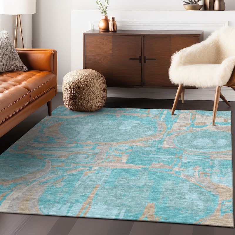 Machine Washable Indoor/ Outdoor Chantille Contemporary Abstract Rug