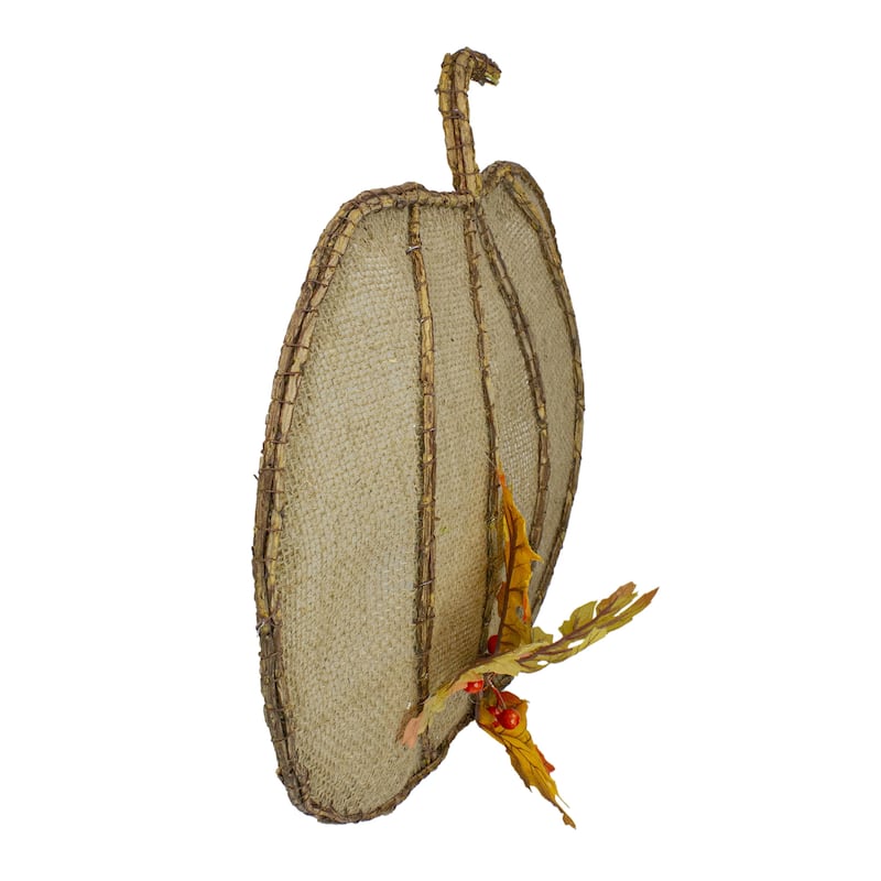 19" Beige Burlap and Vine Pumpkin Fall Harvest Wall Hanging