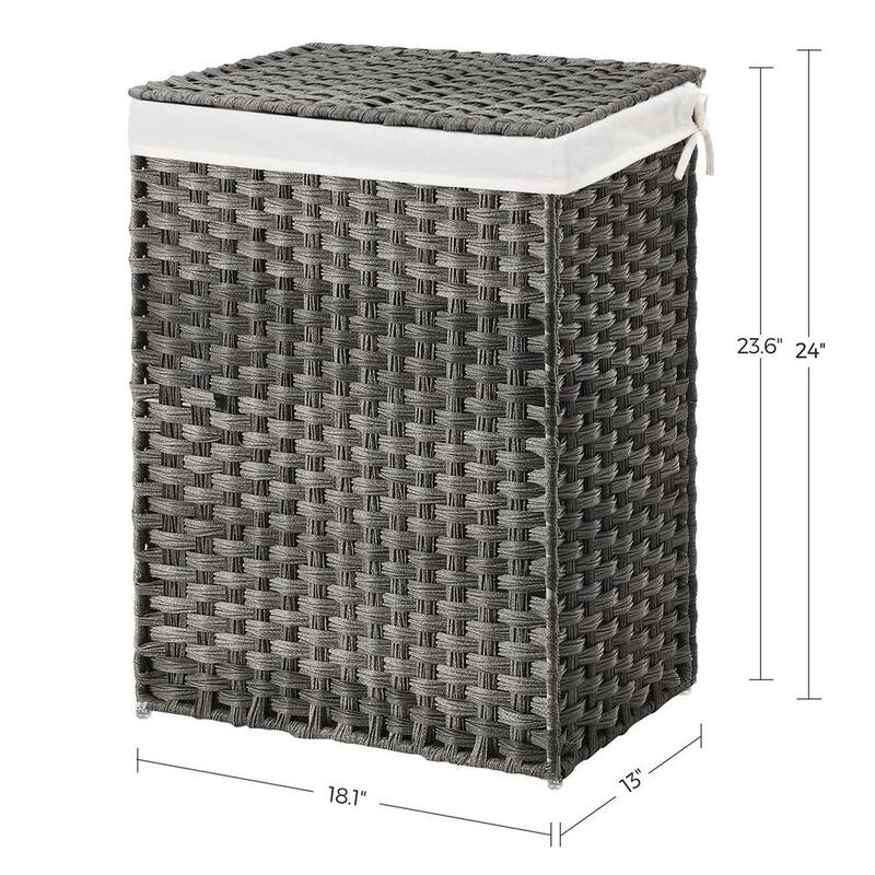 23.8 Gallon Grey Space-Saving Portable Laundry Basket with Lid and Removable Cotton Liner - 18.1“L x 13“W x 23.6“H