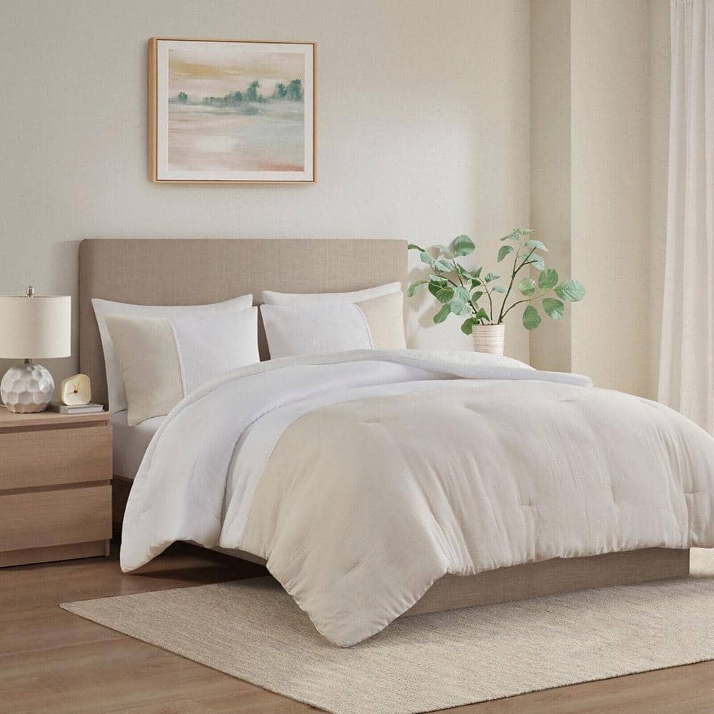 3pc Full/Queen Gauze Patchwork Oversized Comforter Set Natural Bed
