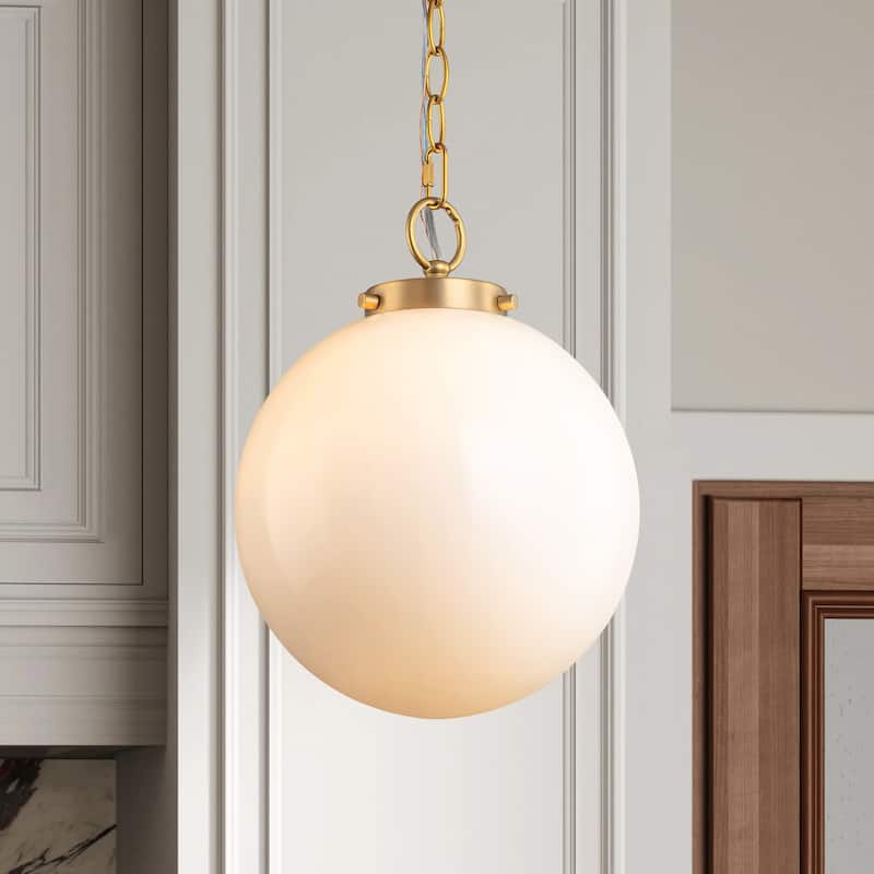 9.8" W 1-Light Modern Opal Glass Globe Pendant Light for Kitchen Island or Bedroom - 9.8 in. W x 15.7 in. H x 9.8 in. D - Gold/White - 9.8 in. W x 15.7 in. H x 9.8 in. D