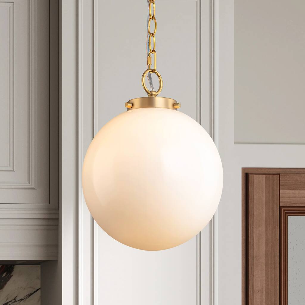 9.8" W 1-Light Modern Opal Glass Globe Pendant Light for Kitchen Island or Bedroom - 9.8 in. W x 15.7 in. H x 9.8 in. D