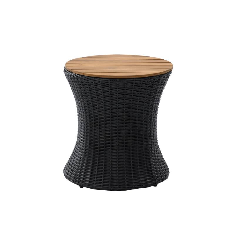 Christopher Knight Home - Modern Outdoor Wicker Side Table with 17.5" Round Acacia Wood Top
