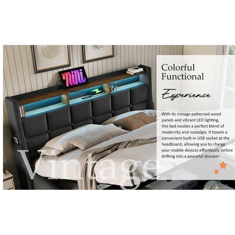 Queen size Upholstered Platform bed with Storage (Without Mattress)