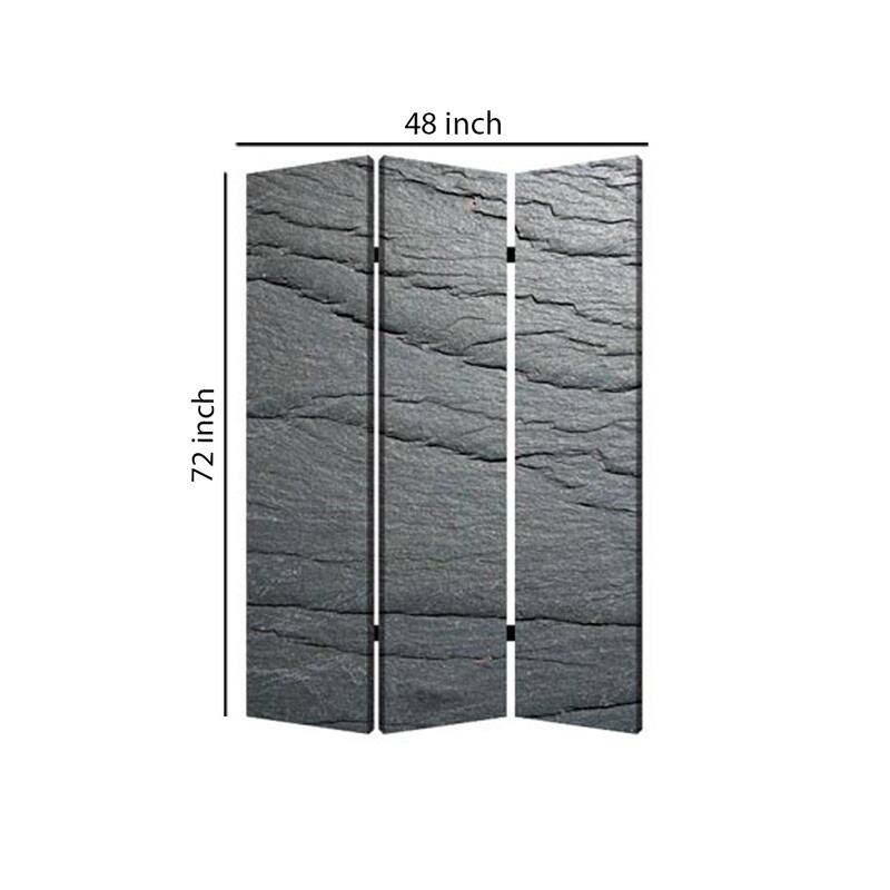 3 Panel Canvas and Metal Frame Room Divider, Slate Gray