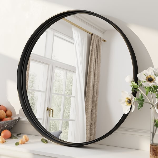 slide 2 of 63, Round Tempered Glass and Metal Framed French Cleat Mounted Wall Bathroom / Vanity Mirror 18" x 18" - Black