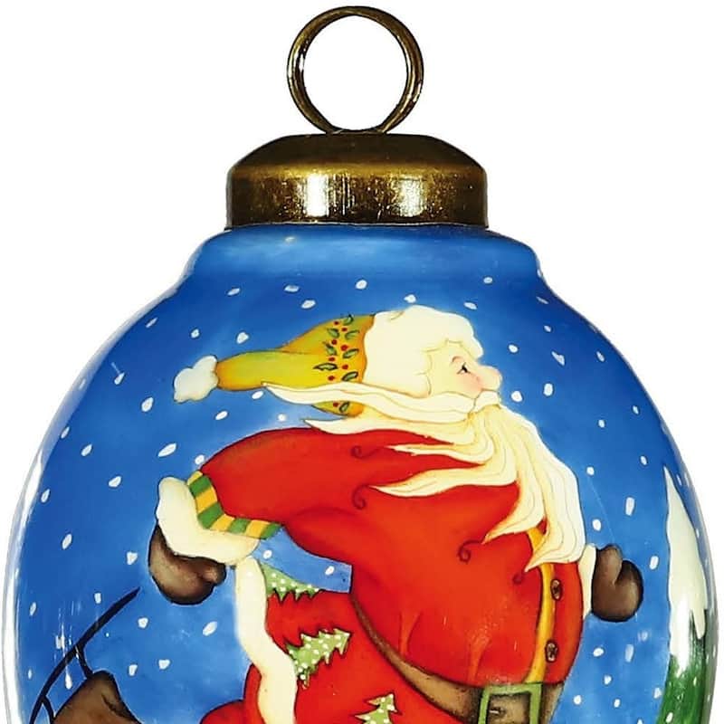 Ice Skating Santa Hand Painted Mouth Blown Glass Ornament - 4" x 2.5" x 2.5"