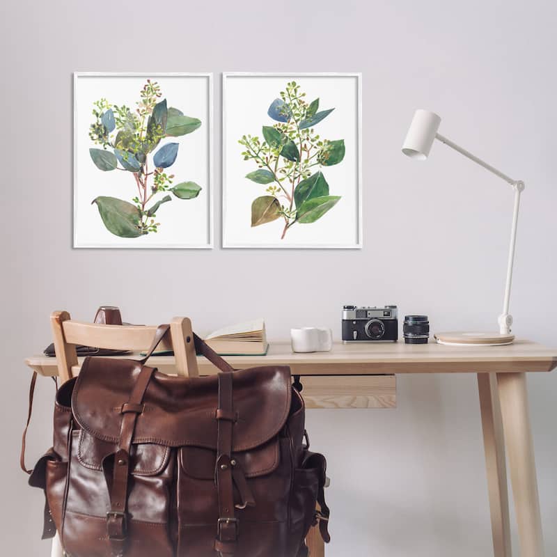 Stupell Soft Eucalyptus Plant Blue Green Ombre Leaves, 2pc Multi Piece Framed Wall Art Set