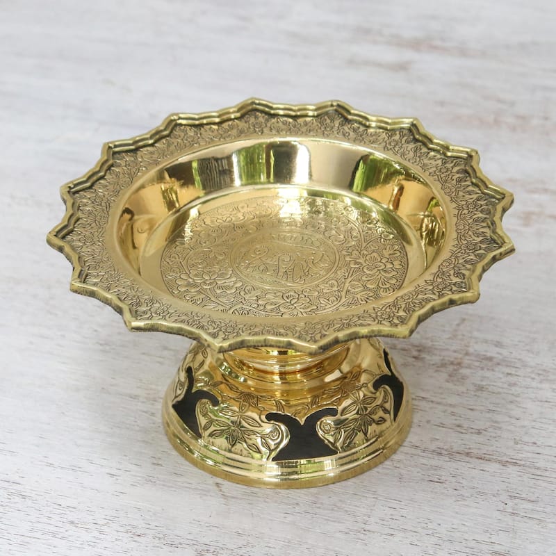 Novica Handmade Forest Elephant Brass Decorative Bowl