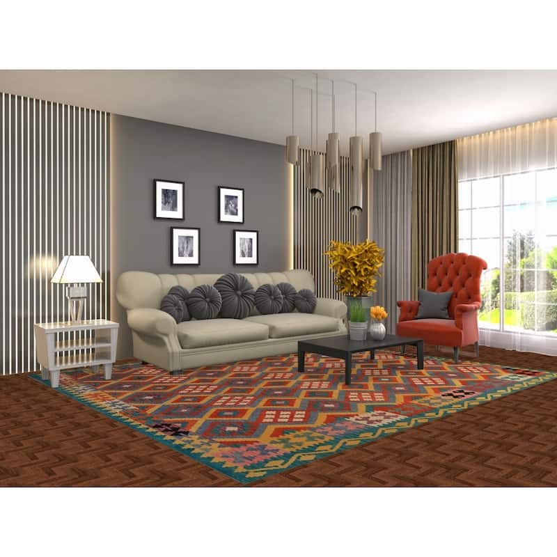 South Western Style Kilim Oriental Area Rug Hand-Woven Wool Carpet - 8'4"x 9'8"