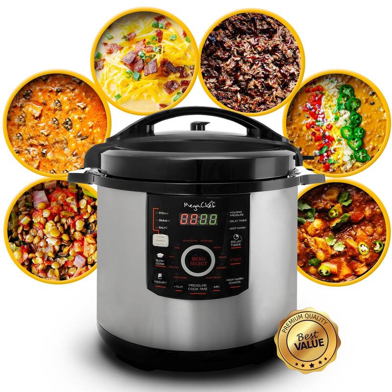 Megachef Digital Pressure Cooker with 12 Quart Capacity- 15 Presets and Glass Lid