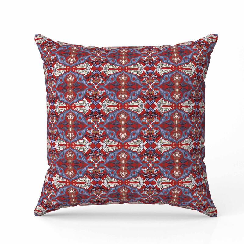 Floral Elegance Faux Suede Reversible Throw Pillow Red and Blue