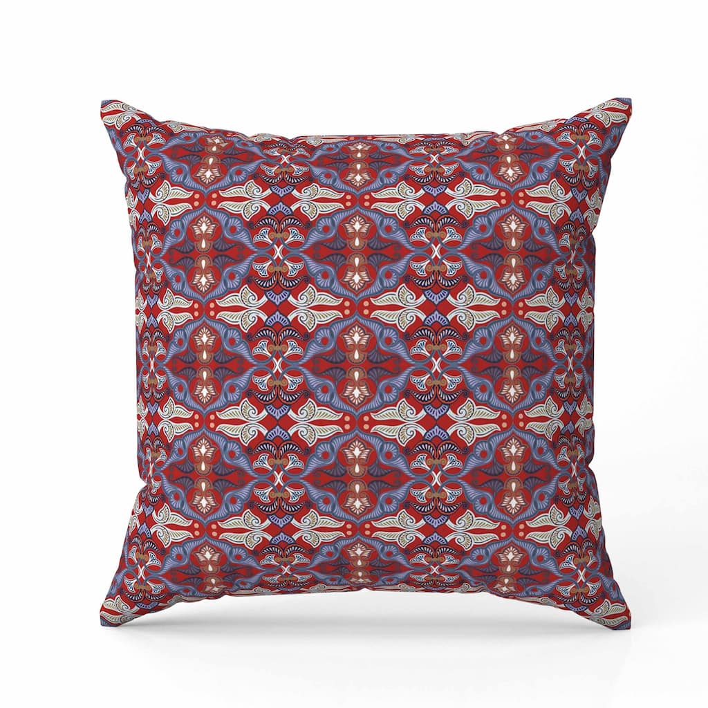 Floral Elegance Faux Suede Reversible Throw Pillow Red and Blue