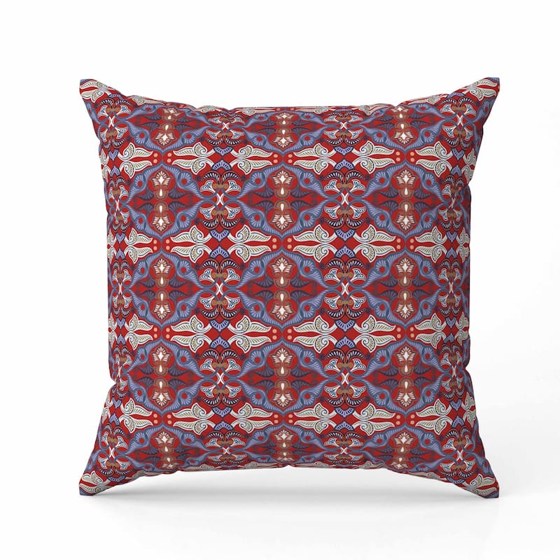 Floral Elegance Indoor/Outdoor Reversible Throw Pillow Red and Blue