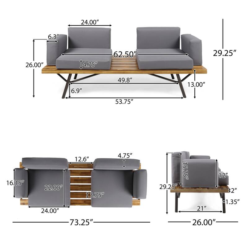 Canoga Outdoor Industrial Loveseat with Coffee Table by Christopher Knight Home