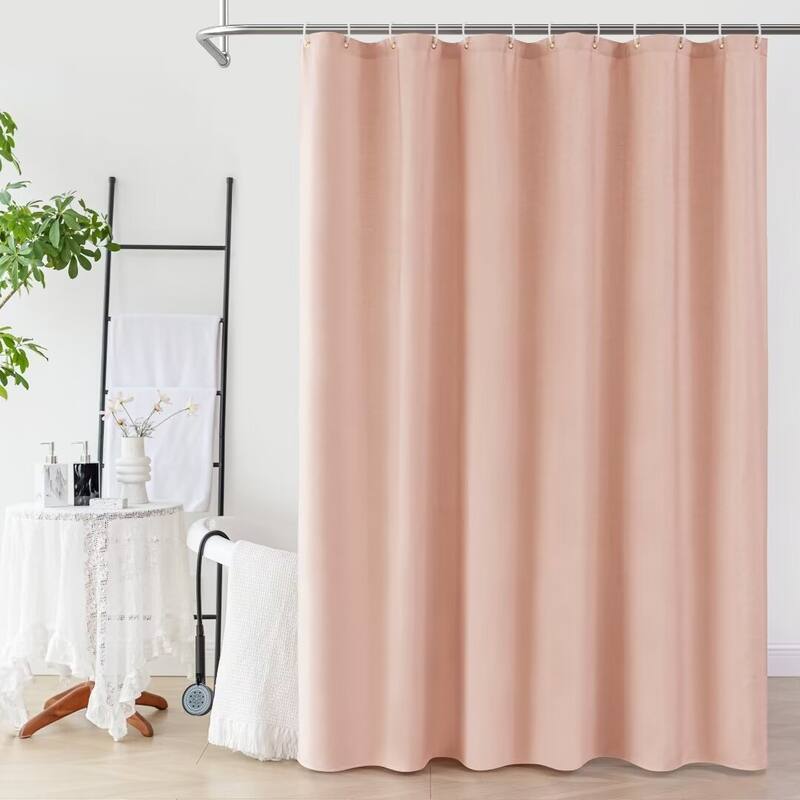 Linen Texture Shower Curtain with 12 Plastic Hooks Included