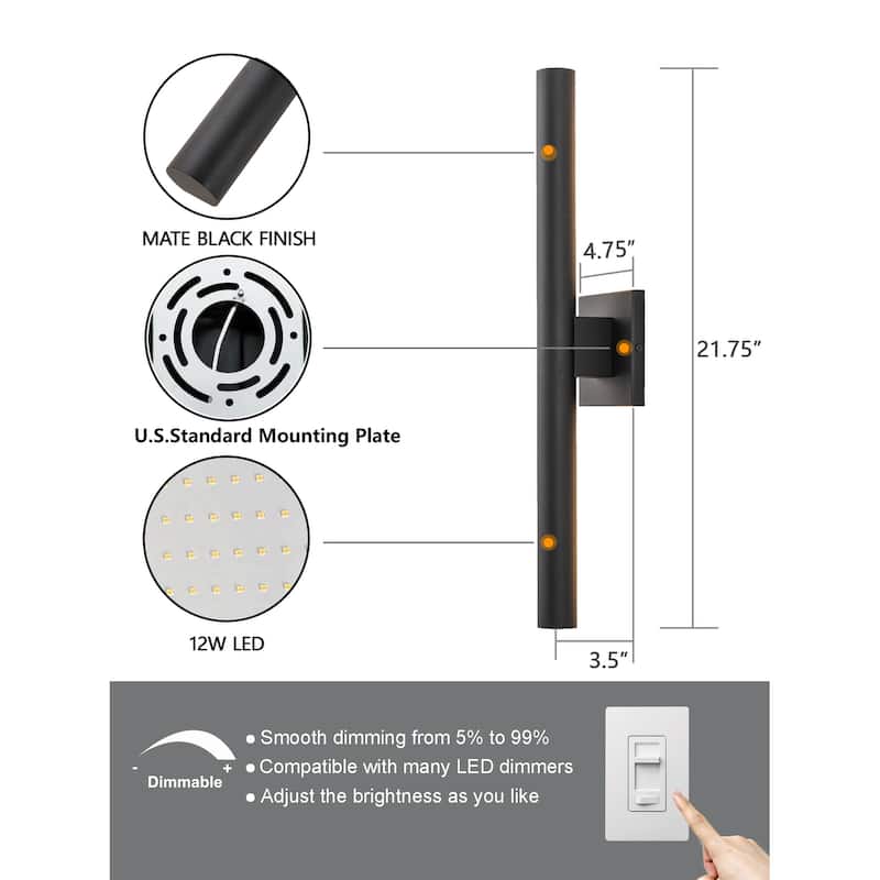 22 inch Outdoor Modern Up and Down Led Wall Sconce Set of 2 - Black