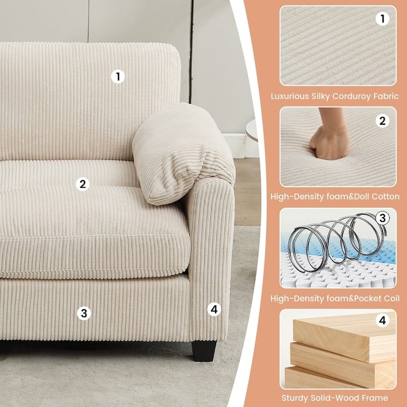 Modern Couduroy Modular Sectional Sofa Couch with Ottoman for Living Room