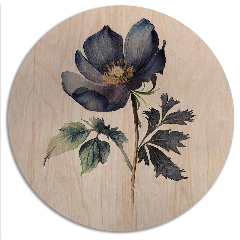 Designart "Blossoming Blue Retro Flower IV" Floral Wood Wall Art - Natural Pine Wood