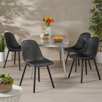 Posey Outdoor Diamond Perforated Modern Dining Chair (Set of 4) by Christopher Knight Home - 18.50" W x 22.50" L x 33.00" H