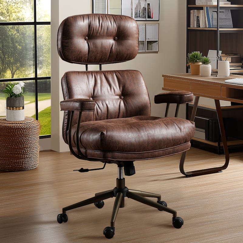 OVIOS Suede Fabric Ergonomic Lumbar Support Office Chair Desk Chair - Deep Brown