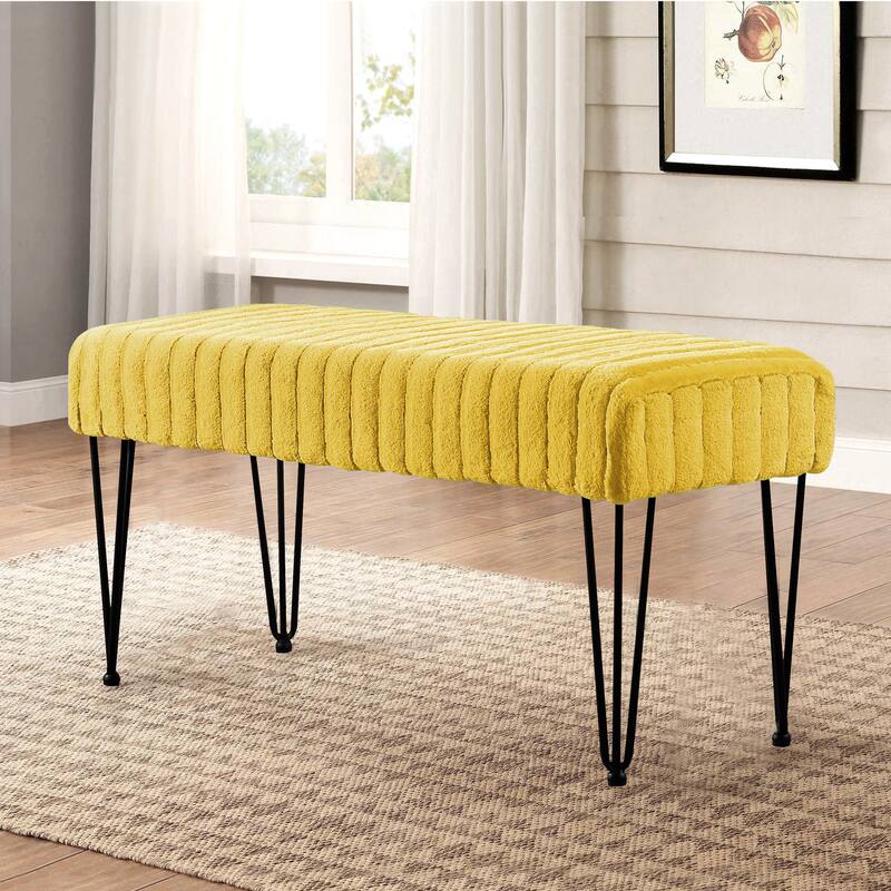 Serenta SuperMink Fauxfur Ottoman Bench - 46" x 16" x 22" - Lemon Curry
