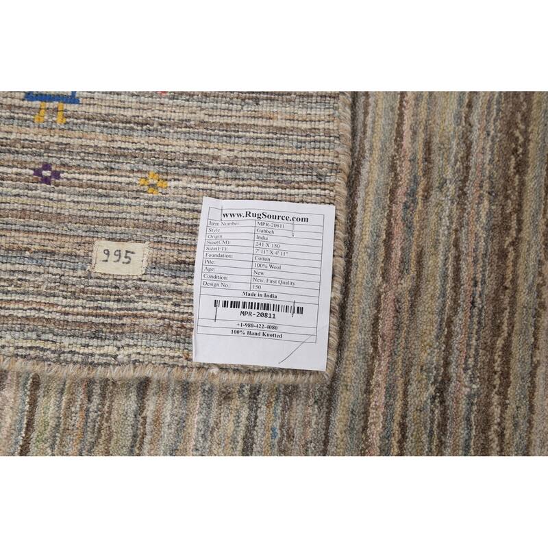 Striped Tribal Gabbeh Oriental Area Rug Handmade Wool Carpet - 4'11"x 7'11"