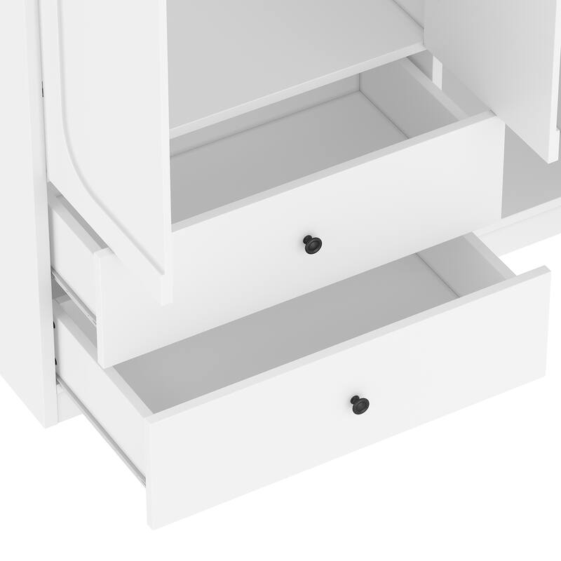 2-Door Wardrobe with Convertible Desk, Multiple Drawers & Hanging Storage