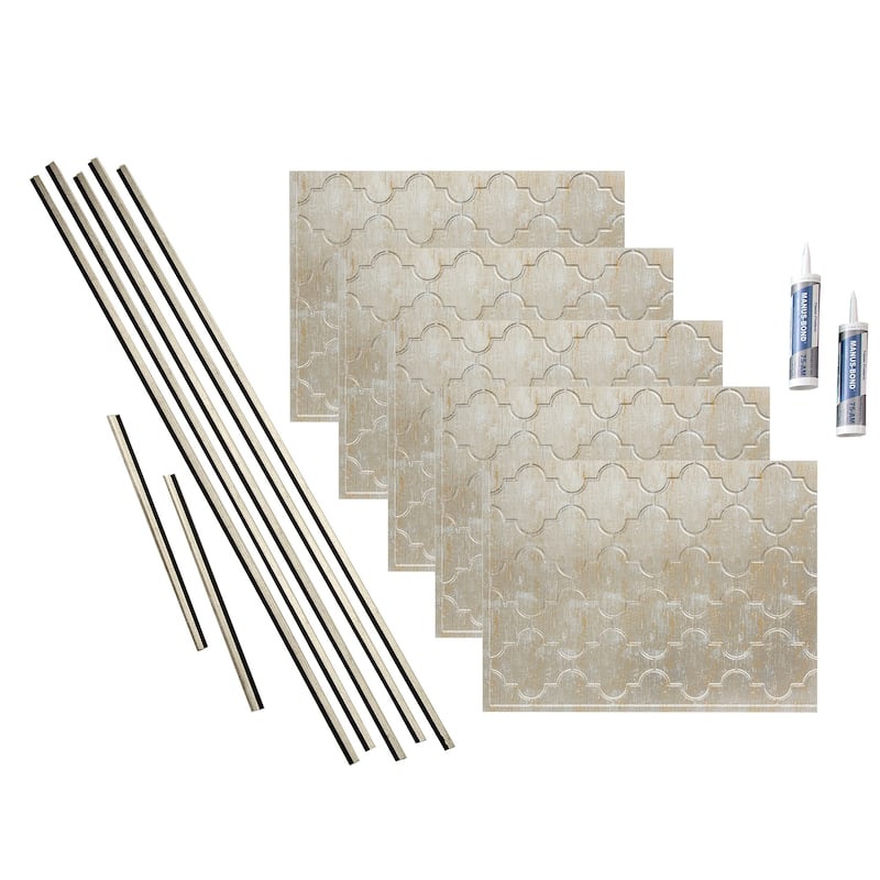 FASÄDE Monaco Decorative Vinyl Backsplash Panel - 15 Sq Ft Kit - Vintage Metal