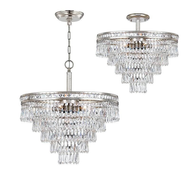 Mercer 7 Light Hand Cut Crystal Silver Convertible Chandelier - 20'' W x 23.25'' H
