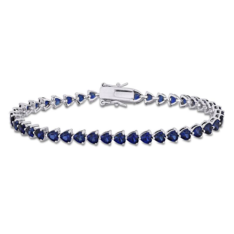 Miadora 11.40ct TGW Heart Shape Created Blue Sapphire Tennis Bracelet in Sterling Silver