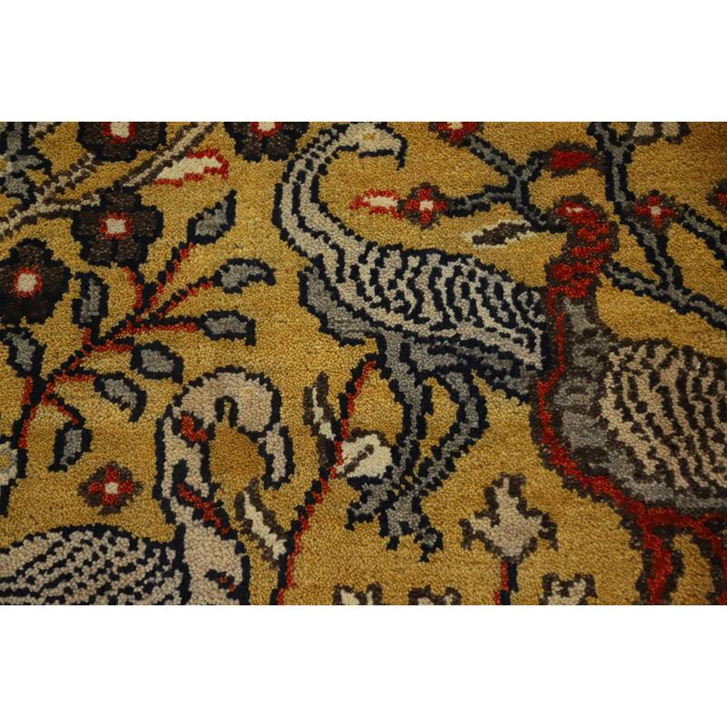 Hand Knotted Oriental 100% Wool Carpet Traditional Floral Yellow & Gold Ziegler Runner Rug - 8' 2'' X 2' 6''