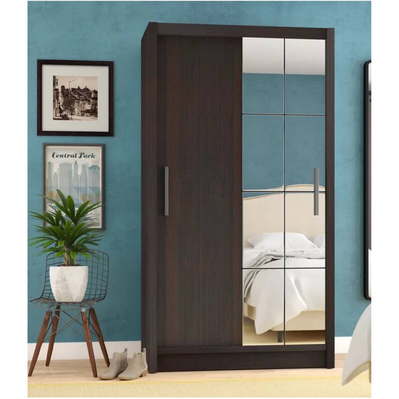 Cedar 2-Door Modern Wardrobe Armoire with Mirror - N/A