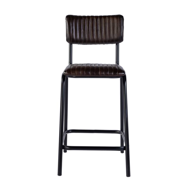 Waylon 31 in. Seat Height Leather and Iron Bar Height Stool with Back and Footrest