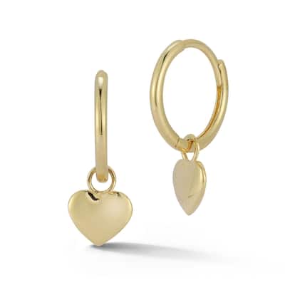 Soleil 14K Gold Heart Charm Huggie Earrings